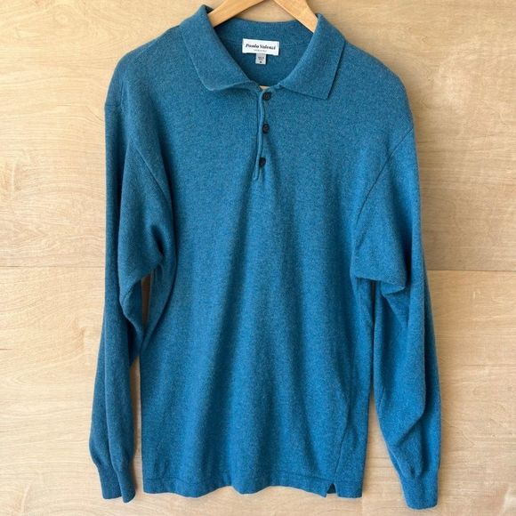 Other - Vintage Paolo Valenzi Wool Blend Made in Italy Blue Polo Sweater Medium